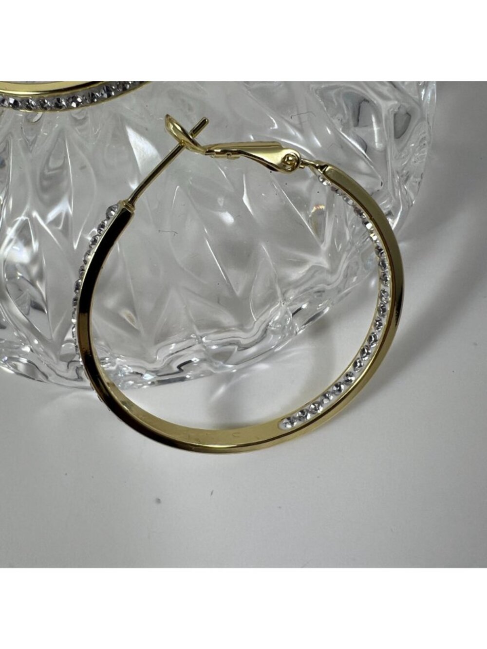 Gold Hoop Earrings With Rhinestone Detailing ATI BRCH - Picture 2 of 3